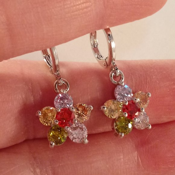 18K White Gold Filled Flower Diamond Zircon Dangle Earrings Gorgeous Party Gift - Picture 3 of 4